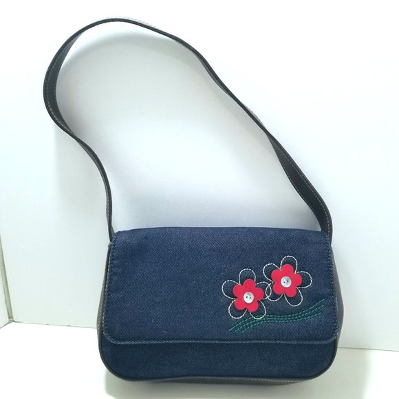 Carryland small jean purse red flowers Vintage - Picture 2 of 10